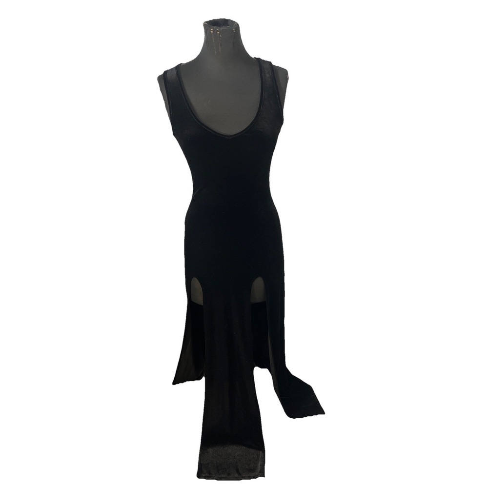 90's Y2K K T‎ O O Velvet Maxi Dress Whimsigoth Witchy 2 Front Slit  Sz M